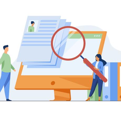 Recherche d'emploi Un CV, une personne avec une grande loupe... une image pour illustrer la recherche d'emploi